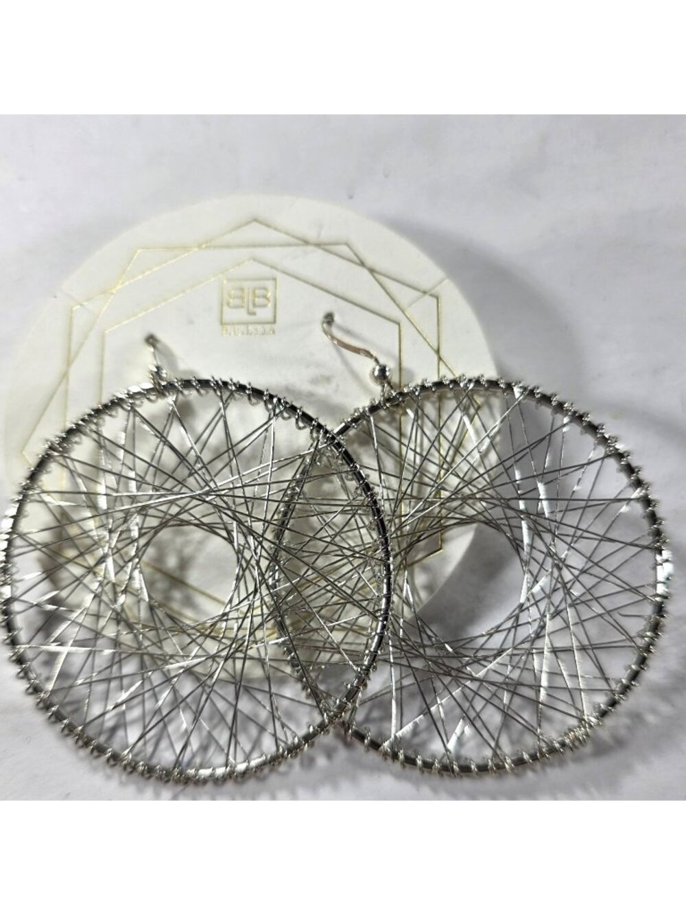 Silver tone Wire Wrapped Circular Drop Earrings By B.B.Lila Modern Jewelry